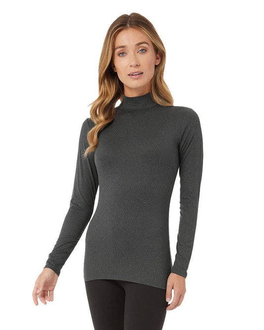 32 Degrees Womens Lightweight Baselayer Mock Neck Top Charcoal Heather / M