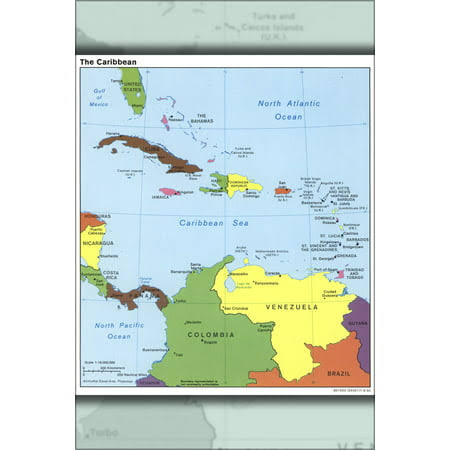 24 inchx36 inch Gallery Poster, Cia Map of The Caribbean 1990 Cuba Puerto Rico