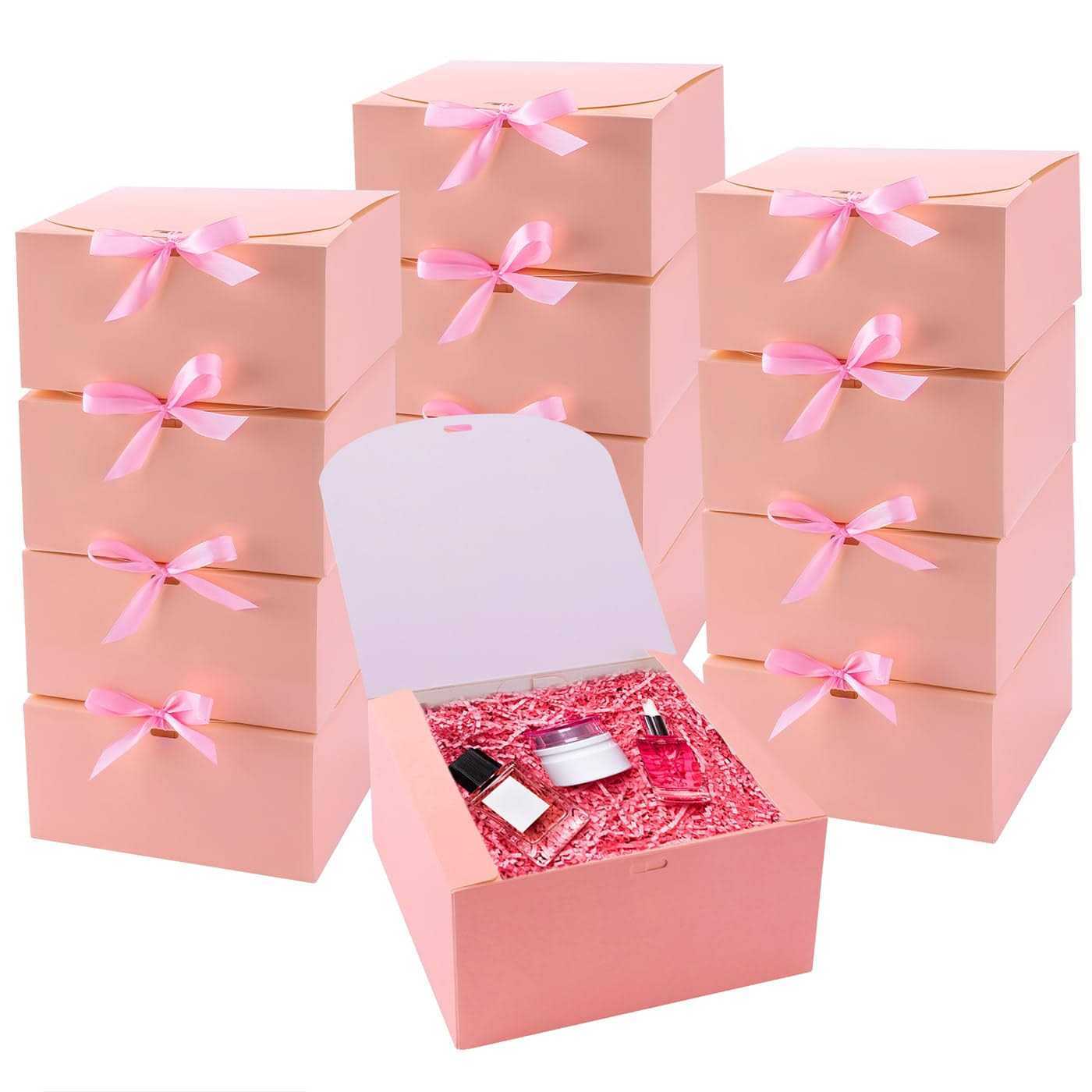 WLUSEAXI 12Pack Gift Boxes with Lids,White Gift Boxes Bulk with Gold Bow Ribbon,Bridesmaid Proposal Box for Presents Kraft Paper for Wedding