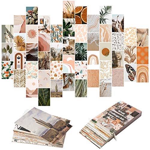 Yopyame 50pcs Boho Aesthetic Pictures Wall Collage Kit, Peach Teal Photo Collection Collage Dorm Decor for Girl Teens and Women, Orange Boho Wall Prin