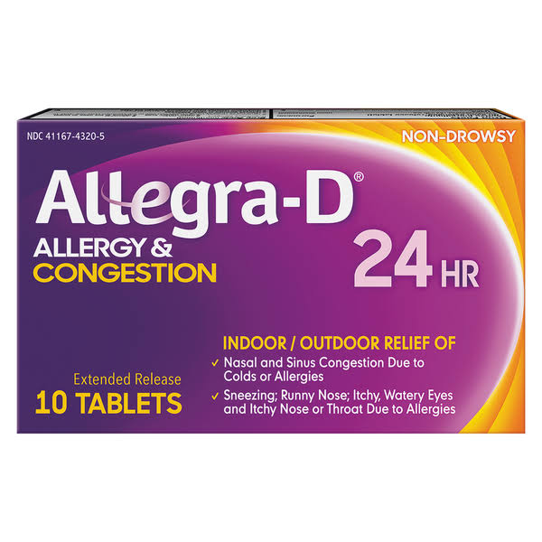 Allegra D Allergy & Congestion, 24 HR, Extended Release Tablets - 10 tablets