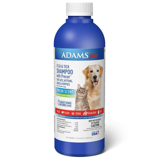 Adams Plus Flea & Tick Shampoo with Precor, 24-Ounce, Blue