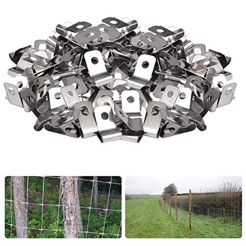 YARKHI 200 Pcs Fence Wire Clamps with 200 Pcs Screws, Cattle Fencing Clips Agricualtural Fencing Stainless Steel Wire Clips for Mounting 12-16 Gauge Welded