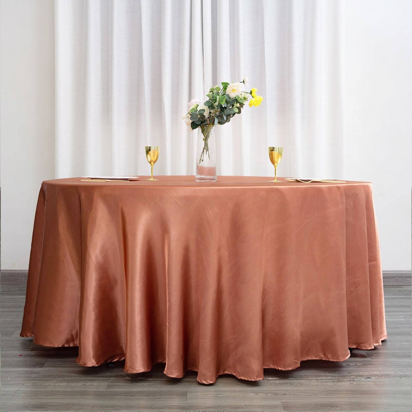 120 Terracotta Seamless Satin Round Tablecloth | By Tableclothsfactory