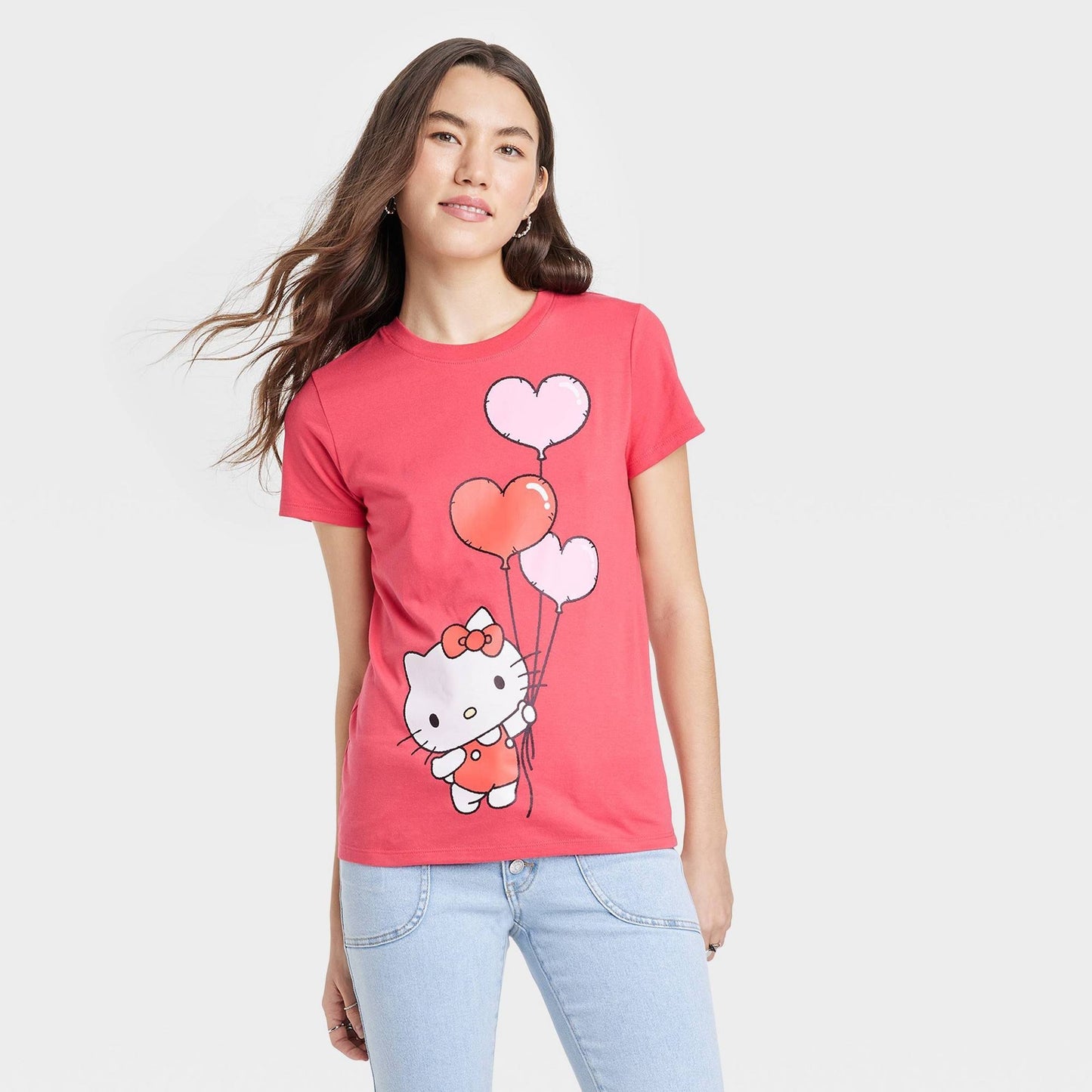 Womens Hello Kitty Valentines Day Short Sleeve Graphic T-Shirt - Red XL