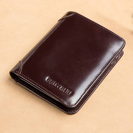 1pc RFID Blocking Slim Trifold Genuine Leather Simple Front Pocket Wallet Mens Luxury Business Wallet Thin Gift,Temu