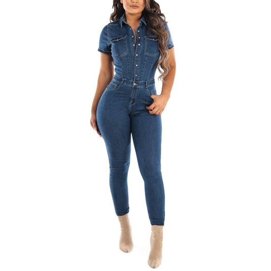 Women Bib Pants Jumpsuits Rompers Overalls Jeans Button Tight Fit Fitting Casual Distressed Pants Jumpsuits