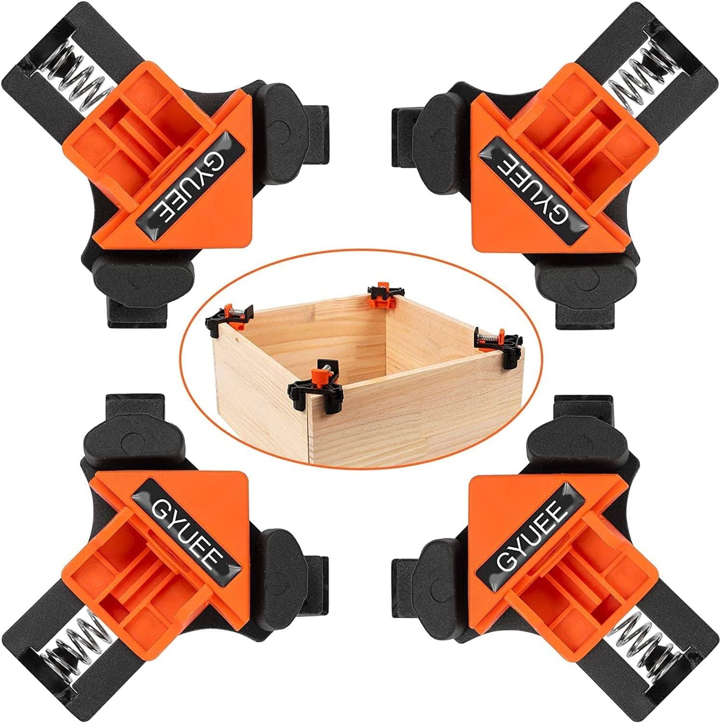 90 Degree Angle Clamps , Woodworking Corner Clip, Right Angle Clip Fixer, Set of 4 Clamp Tool with Adjustable Hand Tools (Orange+Black)