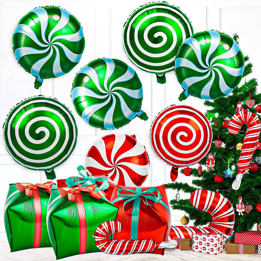 30pcs St. Patricks Day Foil Balloons, Large Candy Cane Swirl Mylar Balloons with Ribbons, Red Green Balloons for Birthday and Candies Theme Party D