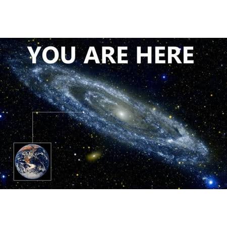 You Are Here Galaxy Retro Solar System Human Earth Location in Outer Space Universe Black Light Reactive Constellation Glow Walls Hubble Prints