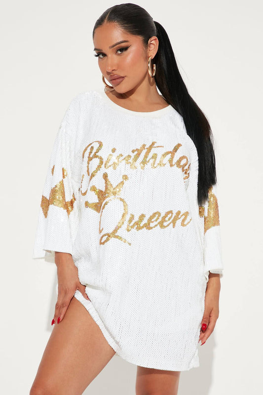 Womens Fashion Nova Birthday Queen Sequin Tunic Mini Dress