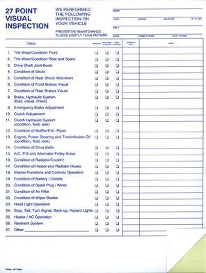 27 Point Inspection Sheet - Vehicle Inspection Form - 100 Pack