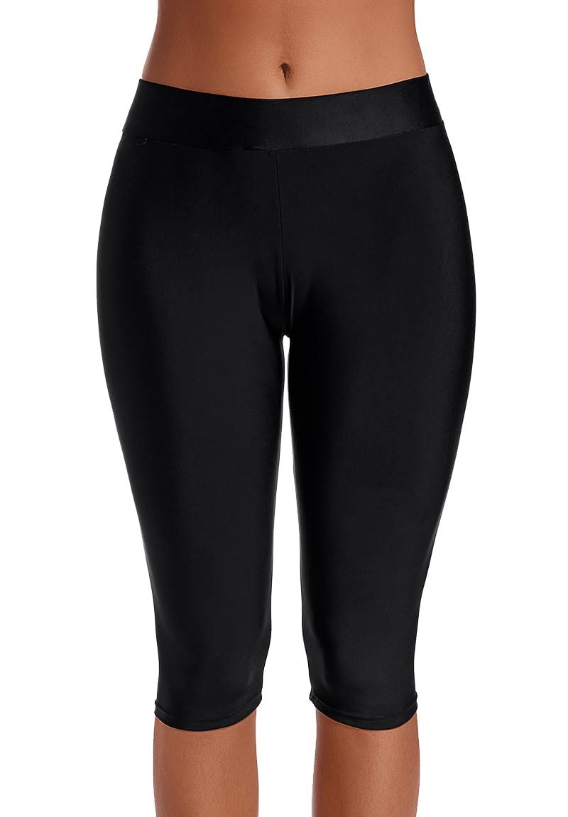 Akaeys Women Knee Length Swim Shorts Leggings Sun Protection Rash Guard Pants Sports Crop Swim Tights Tankini Bottom