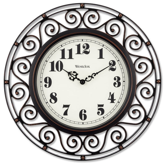 Westclox Wall Clock Wrought Iron Look Round 12 inch Analog Brown, 2-Pack