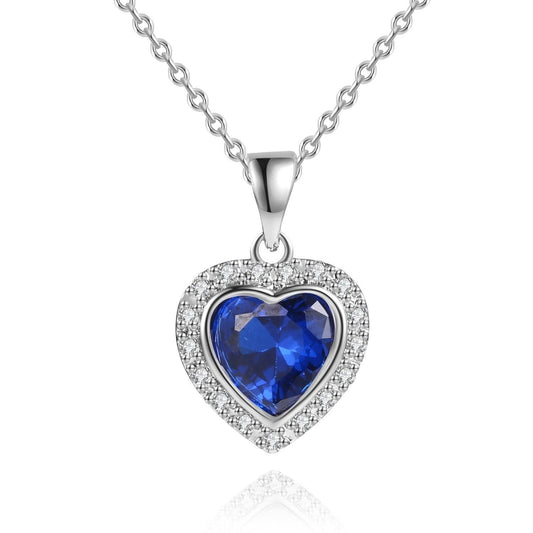 18K White Gold Plated Crystal Heart Necklace Blue Sapphire