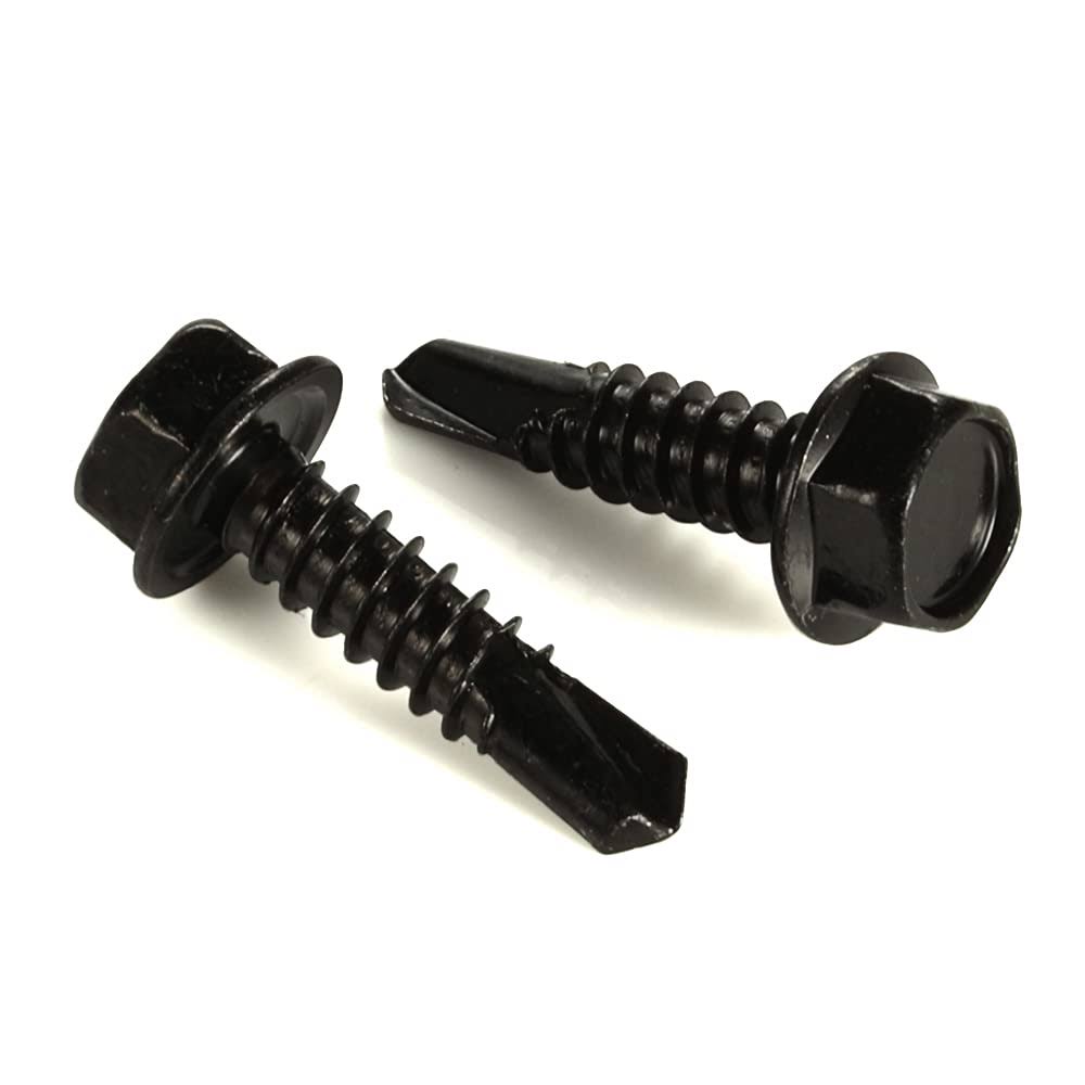 #8 x 3/4 Hex Washer Head Self Drilling Screws Black Oxidized, 410 Stainless Steel, 100 Pcs