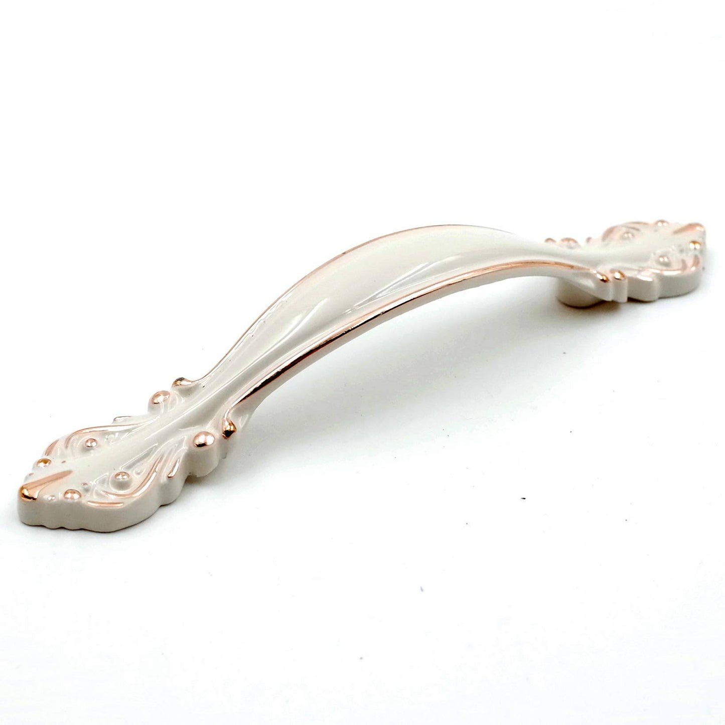 5-Pack Cabinet Hardware Handle Pull - Ivory White with Gold Edge, 2-1/2 inch (64mm) Hole Centers, Pw8803w64, Beige