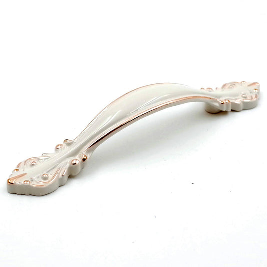 5-Pack Cabinet Hardware Handle Pull - Ivory White with Gold Edge, 2-1/2 inch (64mm) Hole Centers, Pw8803w64, Beige