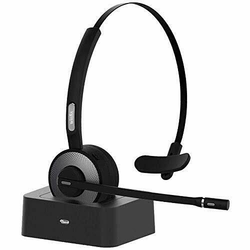 Willful M98 Bluetooth Wireless Headset with Microphone Charging Base Pro Clear Sound for Car Truck Driver Call Center Home Office PC (Headset), Black