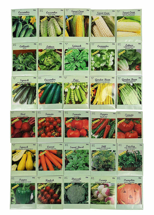 30 Packs of Vegetable Seeds Including 30 Varieties. All Seeds Are Heirloom & Non-GMO