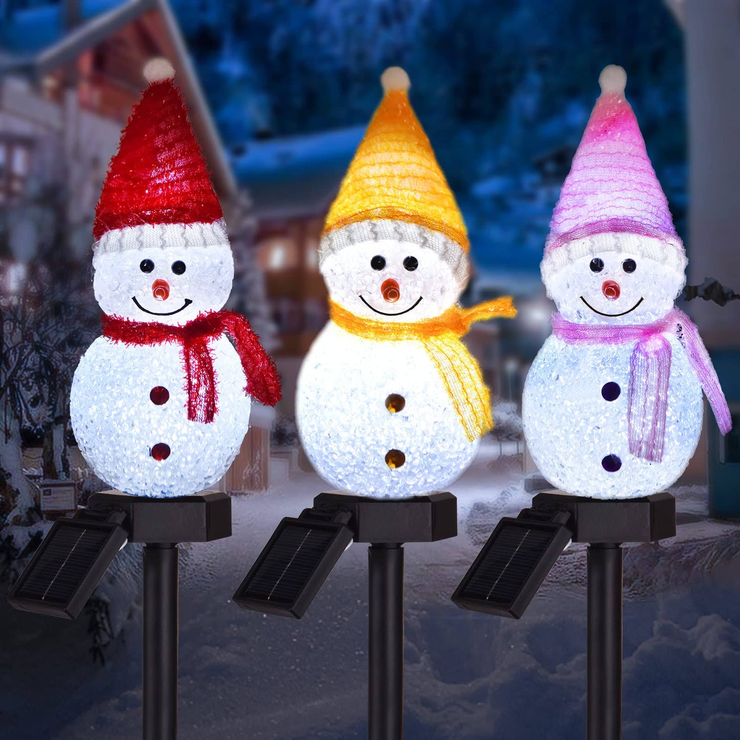 3-Pack Solar Snowman Christmas Pathway Lights, Snowman Lights with Stake Outdoor Waterproof, Outdoor Decorative Lights for Garden Yard Street