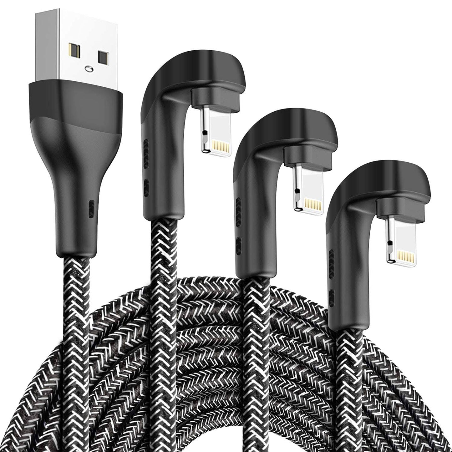 3Pack 90 Degree iPhone Charger 10ft, Apple MFI Certified 10 Feet Lightning Cord Long, Nylon Right Angle 10 Foot Apple iPhone Charging Cable for