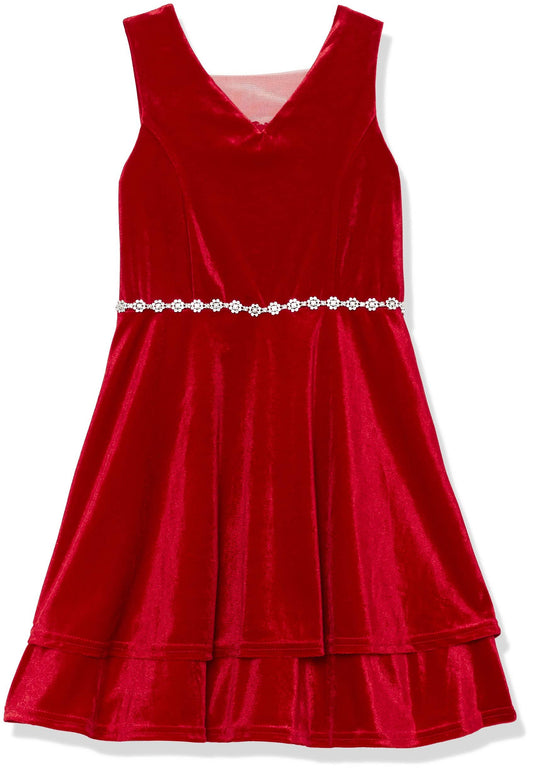 Xtraordinary Big Girls 7-16 Sleeveless Tiered Velvet Fit-And-Flare Dress - 7