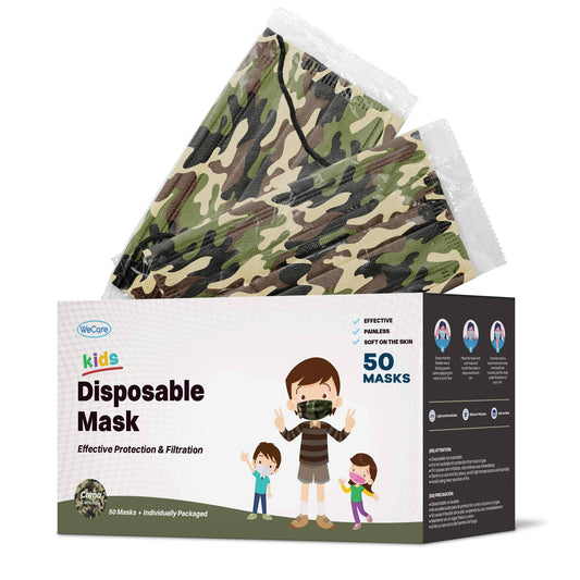 WeCare Disposable Face Mask Individually Wrapped - 50 Pack, Black 4 Ply Masks