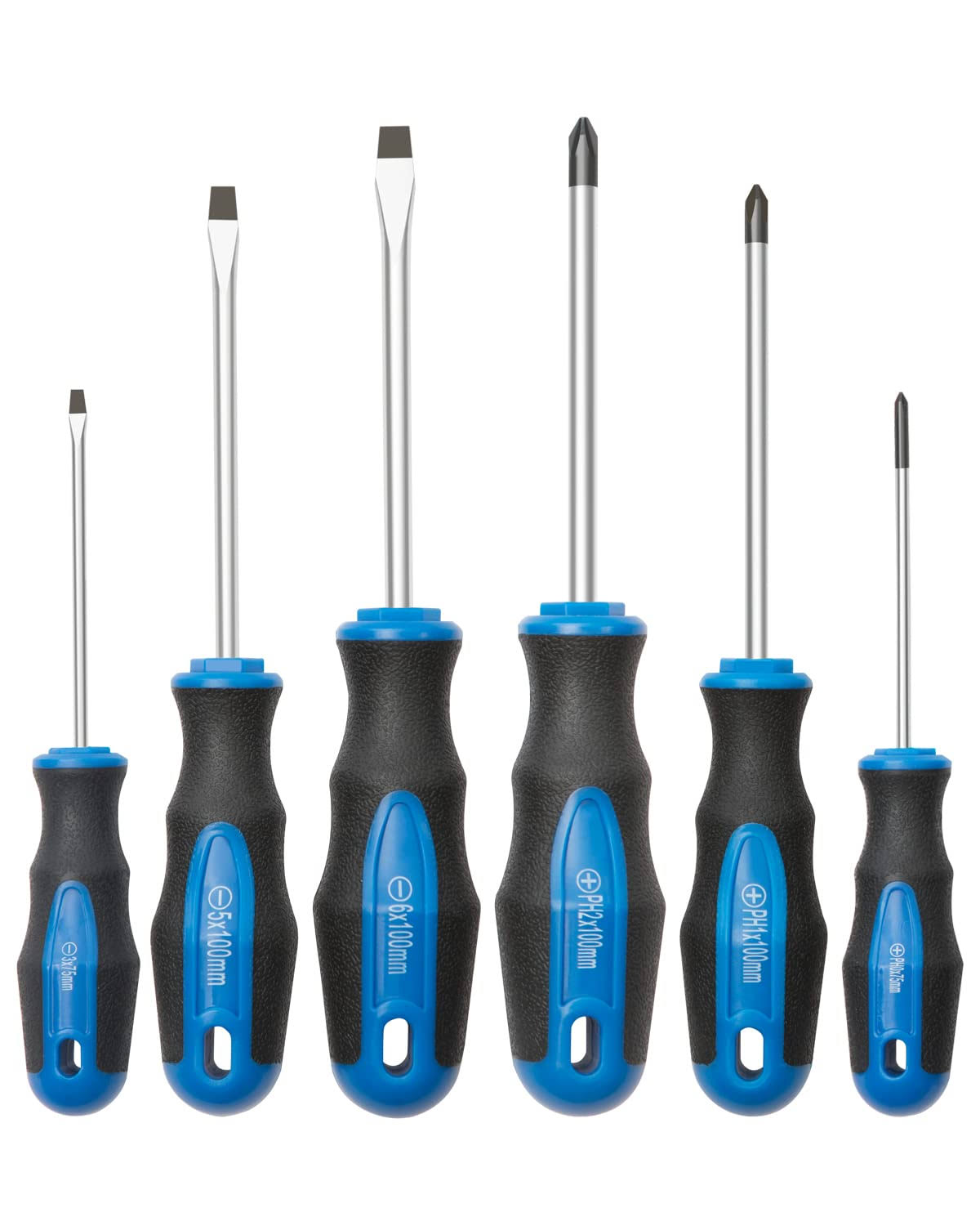 6pcs Magnetic Tip Screwdriver Set, 3 Phillips and 3 Flat, Professional Cushion Grip | 6-Piece Hand Tools Set