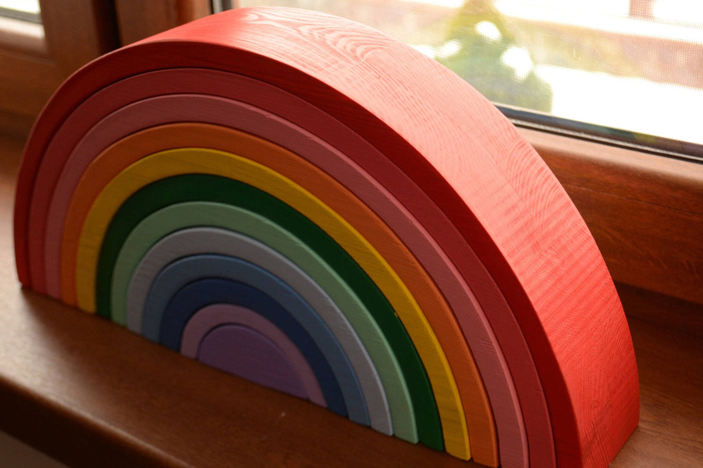 Wooden Rainbow stacker - Waldorf rainbow - Large stacking raibow - Wooden rainbow toy - Arcoiris - Arcobaleno - 3.2 thick and 17.3 long