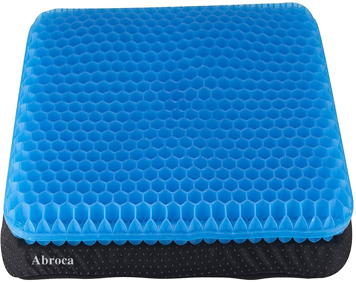 Abroca Gel Seat Cushions for Long Sitting, Double Thick Cooling Seat Pads for Back Sciatica Tailbone Pain Pressure Relief with Non-Slip Cover, Chair