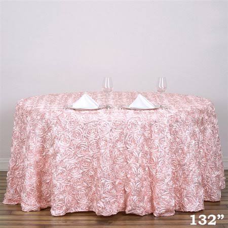 120 inch Fushia Grandiose Rosette 3D Satin Round Tablecloth, Size: One Size