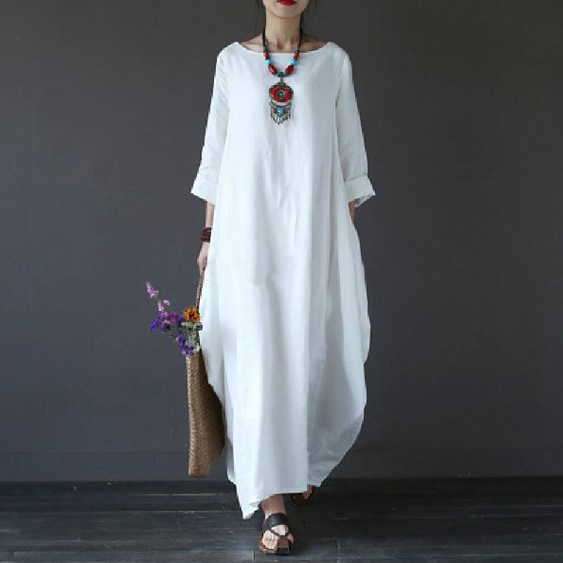 Womens Cotton Linen Dress Caftan Dress Shift Dress Long Dress Maxi Dress Green Red Light Blue