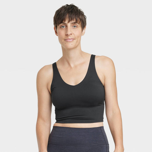 All in Motion Womens Light Support V-Neck Cropped Sports Bra - Black (Medium)