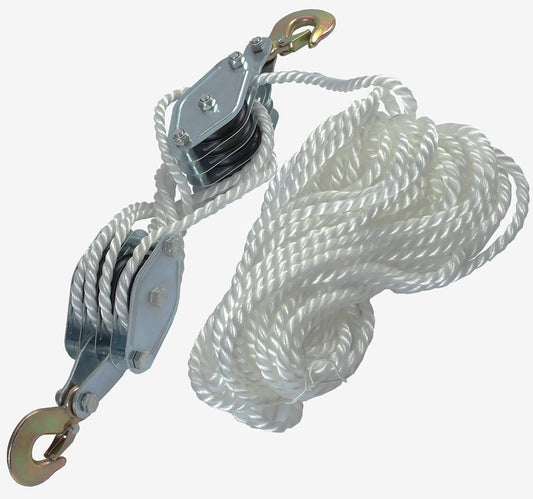 4000lb 65 Feet Rope Hoist Pulley 2 Ton Wheel Block and Tackle System 7:1 Ratio Lifting Power