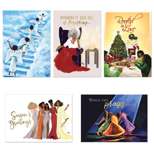 African American Holiday Card Assortment | 15 Cards in 5 Designs