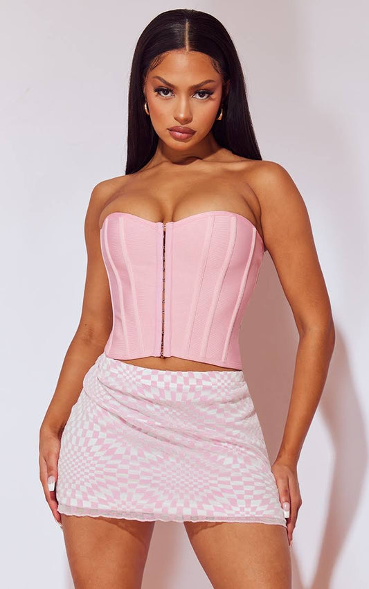 Womens Dusty Pink Bandage Hook And Eye Structured Corset