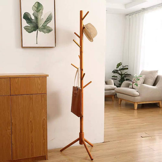 zhimei Bamboo Coat Rack Tree with 8 Hooks, Free Standing Wooden Coat Rack, Entryway Coat Hanger Stand, Easy Assembly Hallway Entryway Tree with Solid