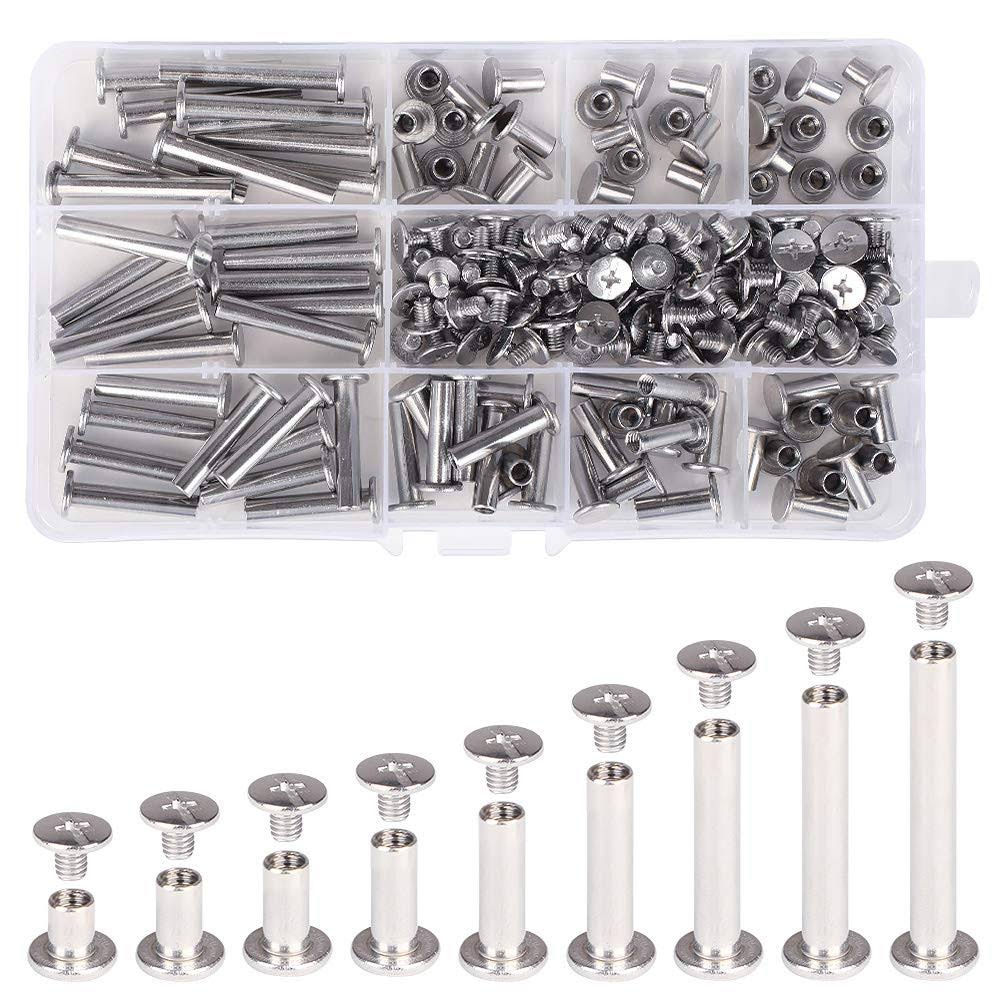 Witlans Chicago Binding Screws Assorted Kit,90 Sets 304 Stainless Steel Phillips Chicago Screw Binding Post Screw Kit for DIY Leather Decoration