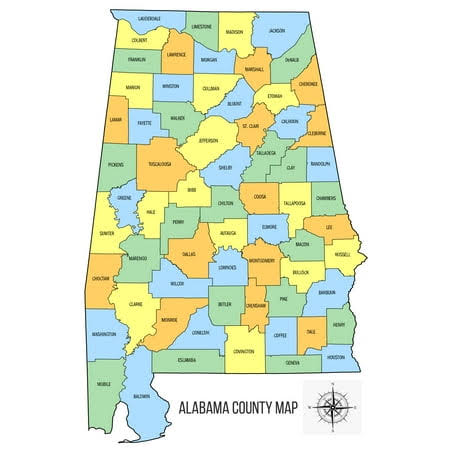 24x36in Alabama County Map Coated Paper, Size: 24 x 36