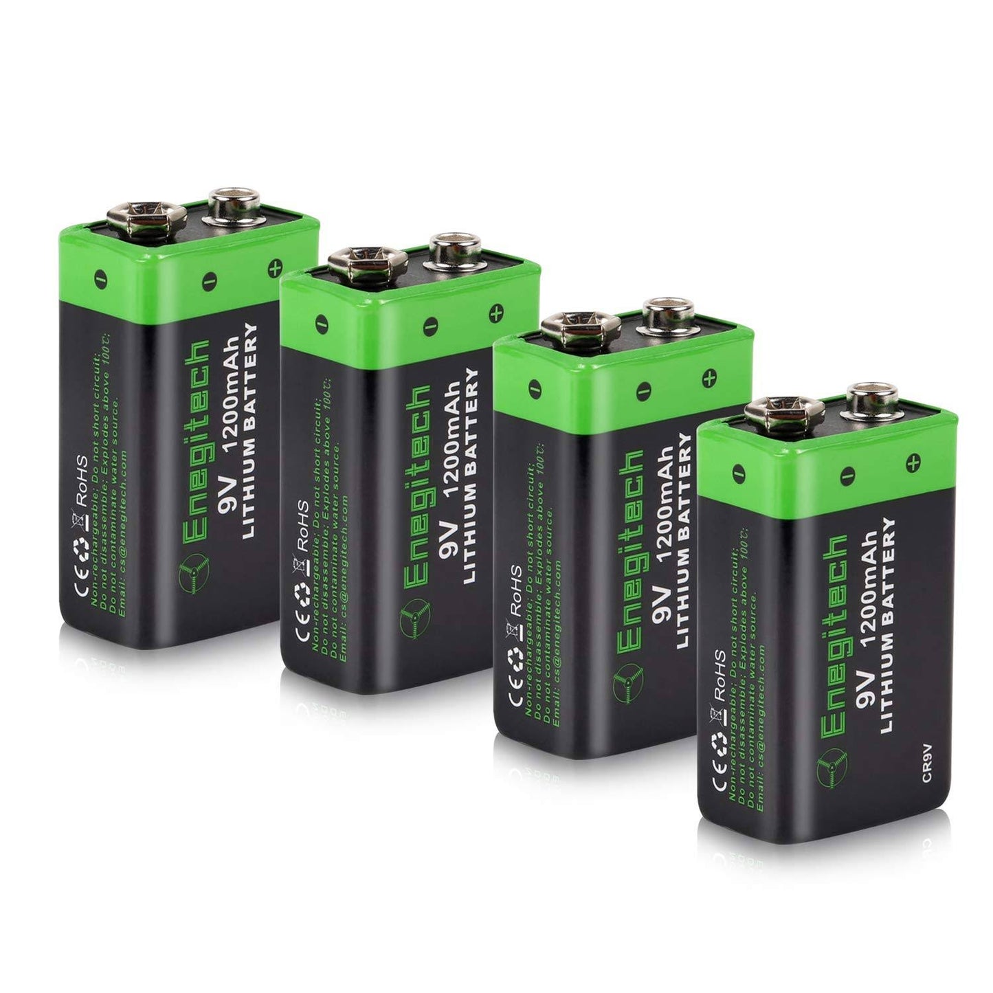 9V Lithium Battery Enegitech 4 Pack 1200mAh Non-Rechargeable Li-ion Battery for Smoke Detector Fire Alarm Multimeter