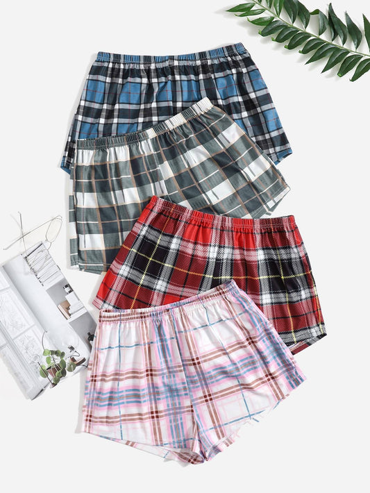 4 Pack Tartan Print Sleep Shorts