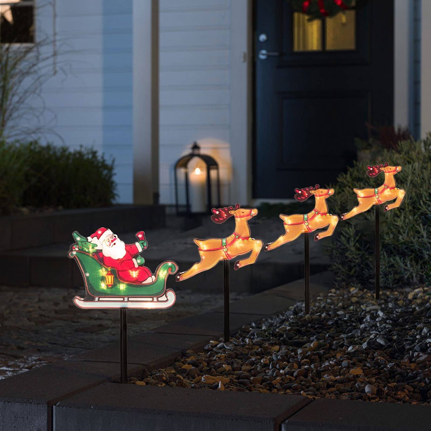 4-Piece Reindeer Set Christmas Pathway Lights Solar Powered LED Pathway Marker Yard Stakes Christmas Outdoor Decoration