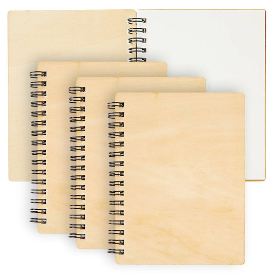 Wooden Cover Spiral Notebooks (4.5 x 5.8 Inches, 4-Pack)