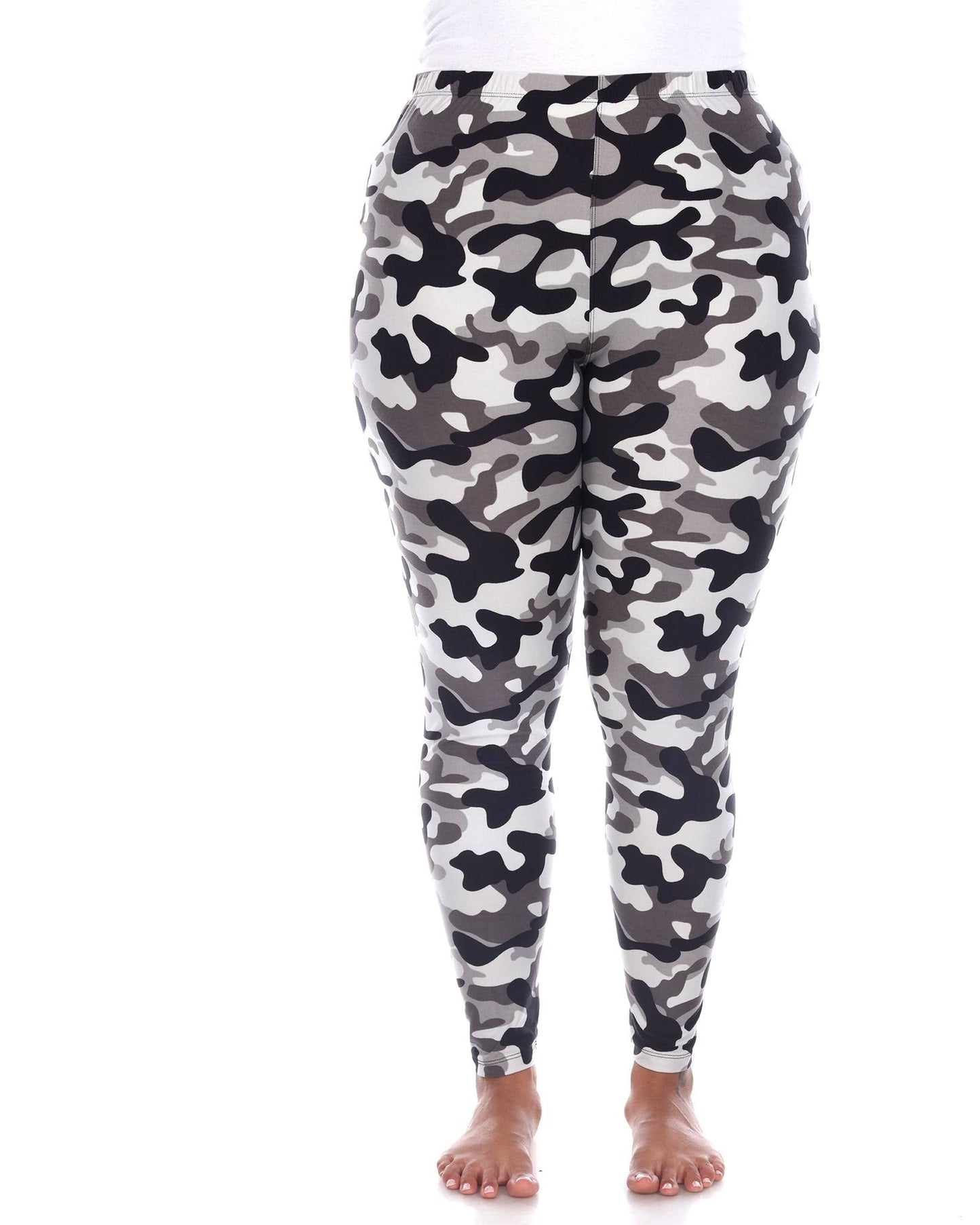 White Mark Womens Plus Size Super Soft Camo Printed Leggings - Grey Army