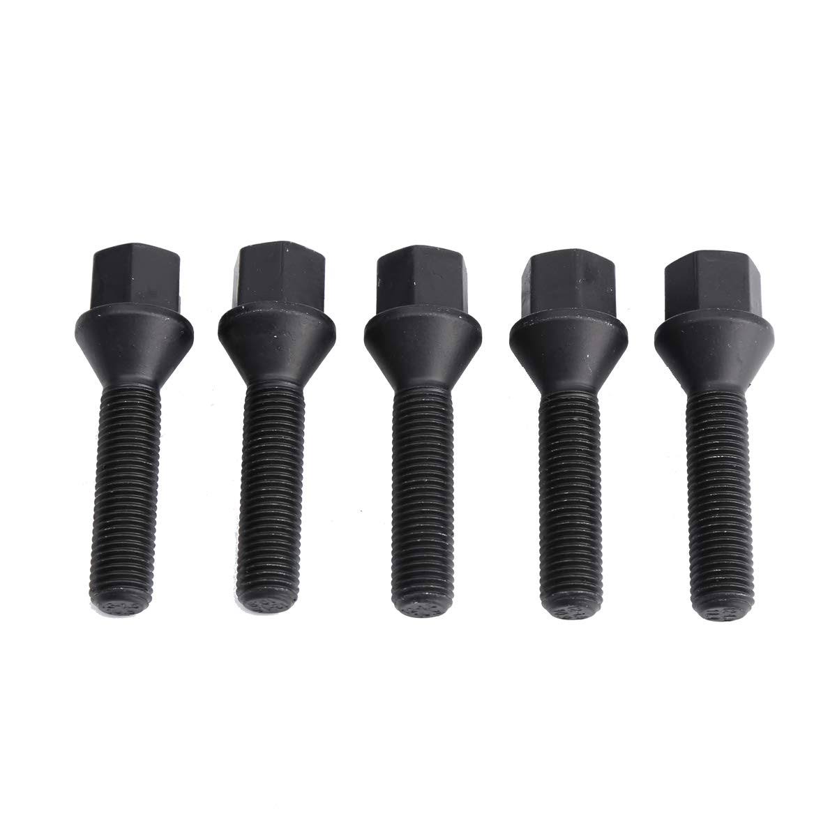 12x1.5mm Tuner Lug Bolts, KSP Conical Seat Extended 40mm Shank 17mm Hex for Aftermarket Wheels, 5pcs Black