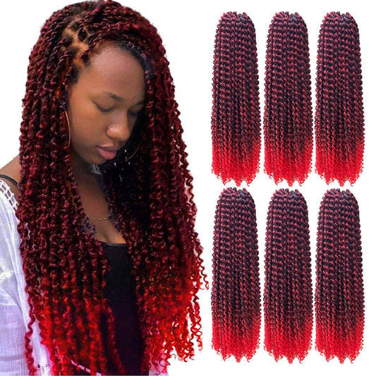 6 Packs Red Passion Twists Hair 18inch Ombre Red Water Wave Crochet Hair Synthetic Crochet Hair Passion Twist Long Bohemian Locs Braiding Hair