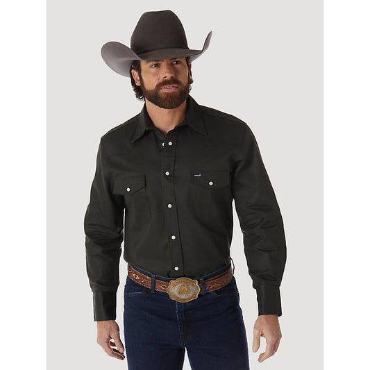 Wrangler Mens Western Long Sleeve Snap Firm Finish Work Shirt