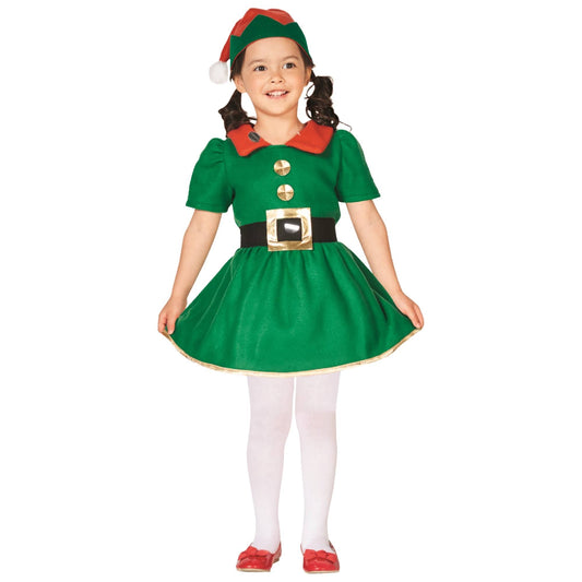 26 Green and Red Girls Elf Christmas Costume - 4-6 Years