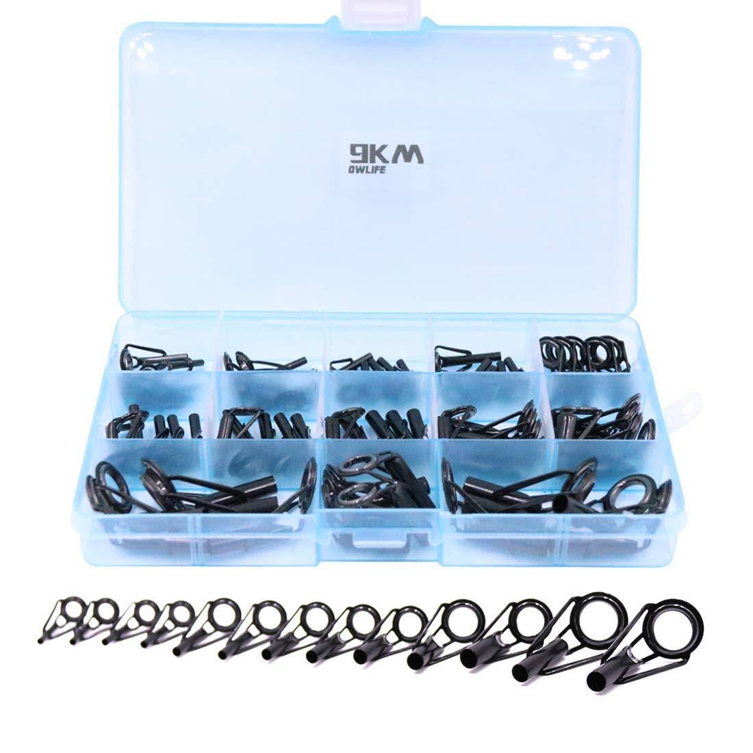 9KM DWLIFE Fishing Rod Tip Repair Kit, Black Stainless Steel, Wear Resistant Ceramic Ring, Guide Replacement